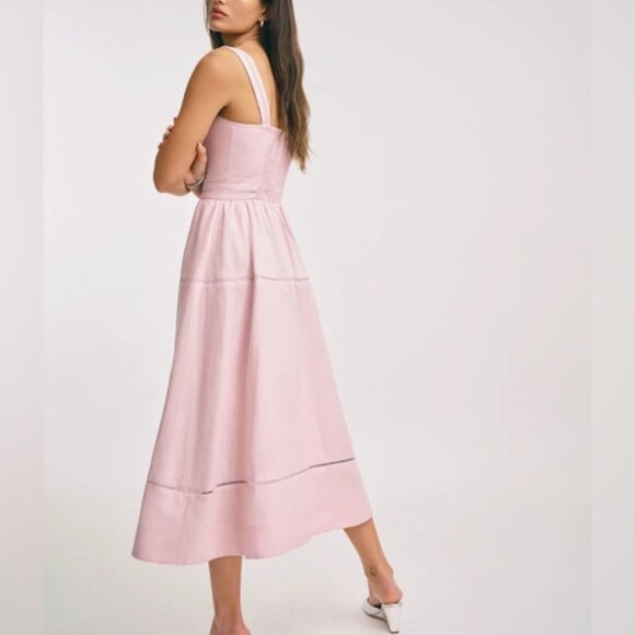 NEW Reformation Everett Linen Midi Dress Cherry Blossom Light Pink | US 0 UK 4 - Picture 14 of 14